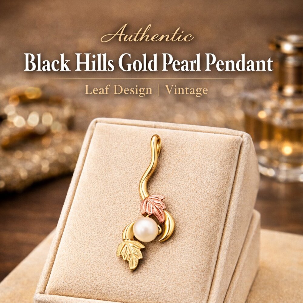 Authentic Black Hills Gold Pearl Pendant Leaf Design Vintage, No Chain Included
